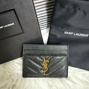 Saint Laurent Black Quilted Card Holder with Gold YSL Logo